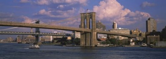 Boat in a river Brooklyn Bridge East River New York City New York State USA Canvas Art - Panoramic Images (36 x 13)