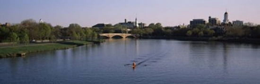Boat in a river Charles River Boston & Cambridge Massachusetts USA Canvas Art - Panoramic Images (18 x 6)