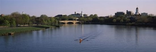 Boat in a river Charles River Boston & Cambridge Massachusetts USA Canvas Art - Panoramic Images (36 x 12)