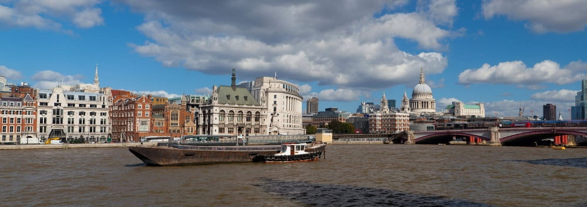 Boat in a river with a cathedral in the background St Pauls Cathedral Thames River London England Canvas Art - Panoramic Images (36 x 12)
