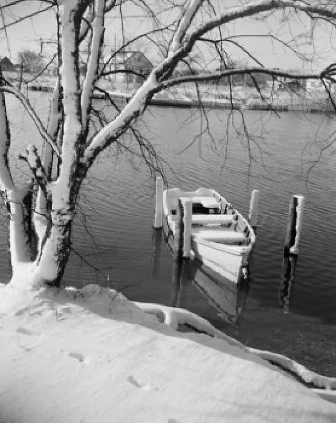 Boat in creek in winter Canvas Art - (18 x 24)