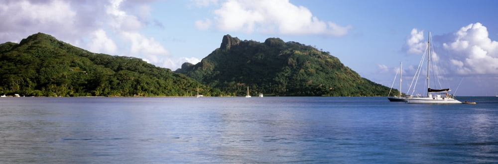 Boat in the Pacific ocean Tahiti French Polynesia Canvas Art - Panoramic Images (27 x 9)