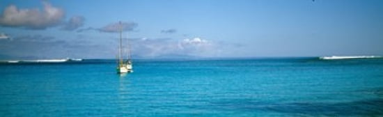 Boat in the ocean Huahine Island Society Islands French Polynesia Canvas Art - Panoramic Images (38 x 12)