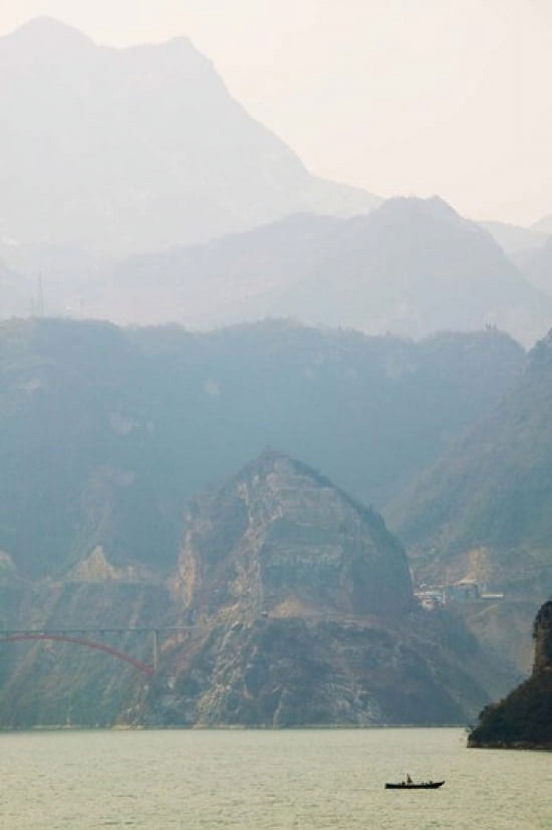 Boat in the river with foggy mountains in the background Xiling Gorge Yangtze River Hubei Province China Canvas Art - Panoramic Images (24 x 36)
