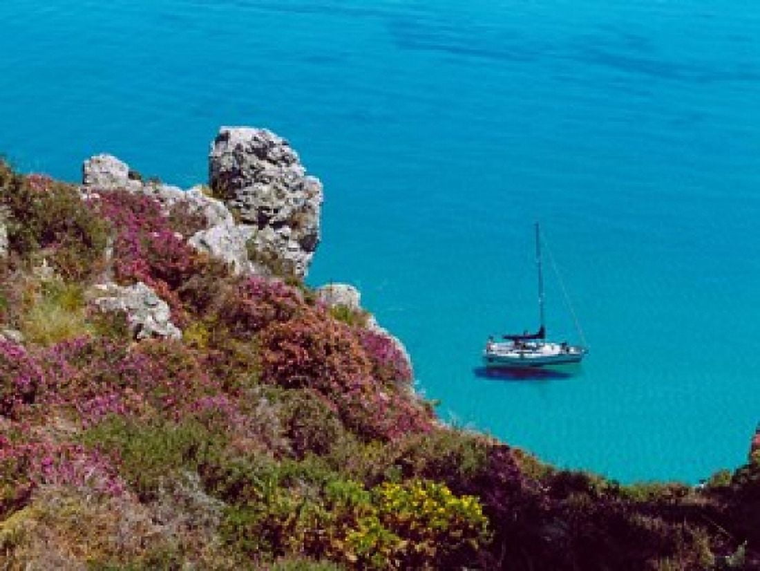 Boat moored at Saint-Hernot Crozon Peninsula Baie De Douarnenez Finistere Brittany France Canvas Art - Panoramic Images (36 x 28)