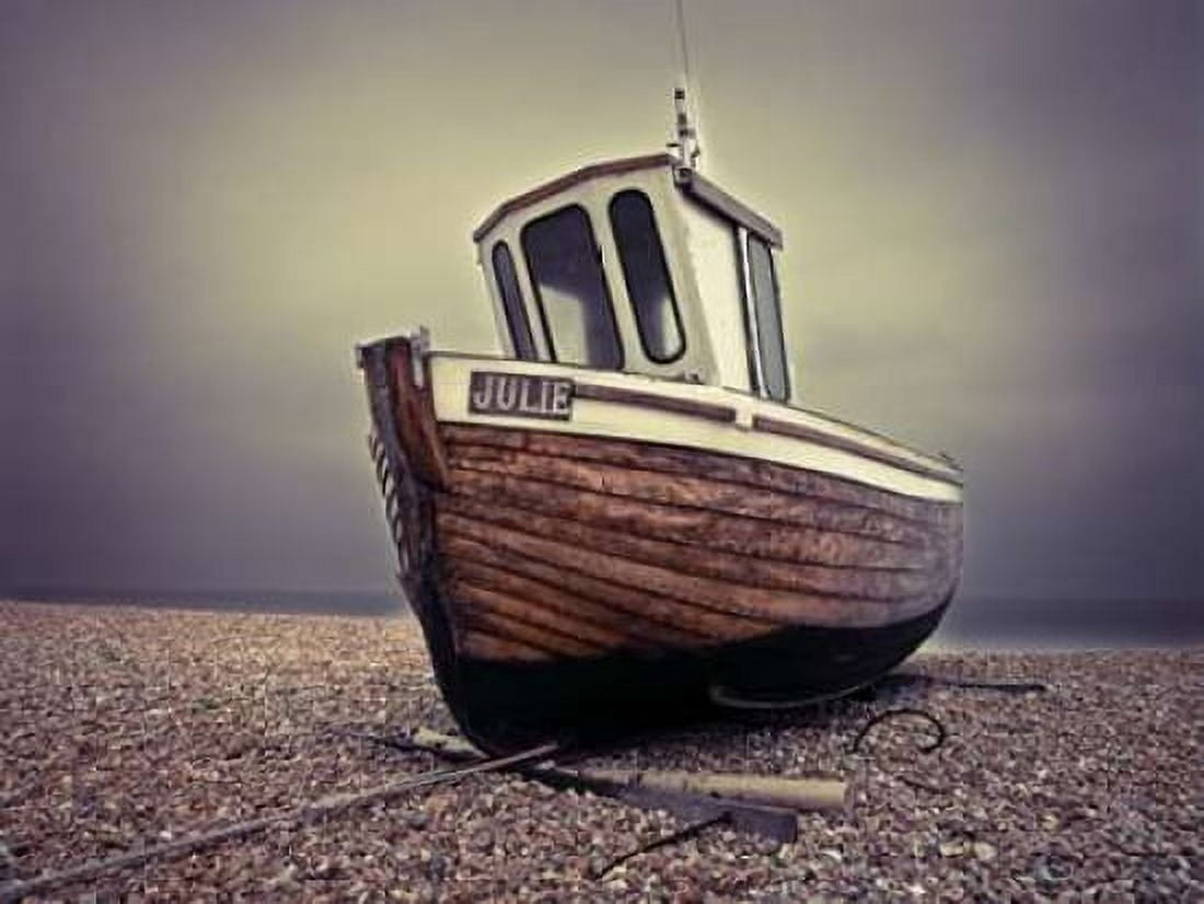 Boat moored on pebbled Beach Canvas Art - Assaf Frank (18 x 24)