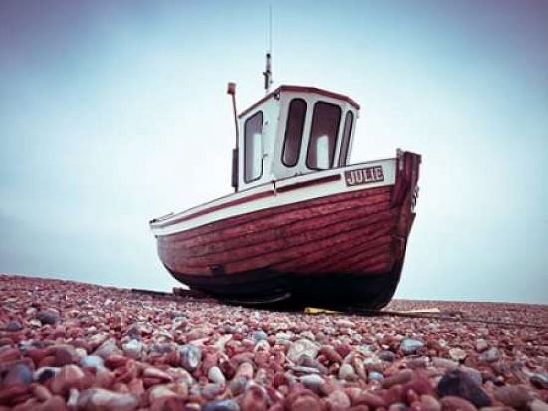 Boat moored on pebbled Beach Canvas Art - Assaf Frank (18 x 24)