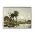 thumbnail image 1 of Boat on River Classic Scene Landscape Painting Gray Framed Art Print Wall Art, 1 of 7