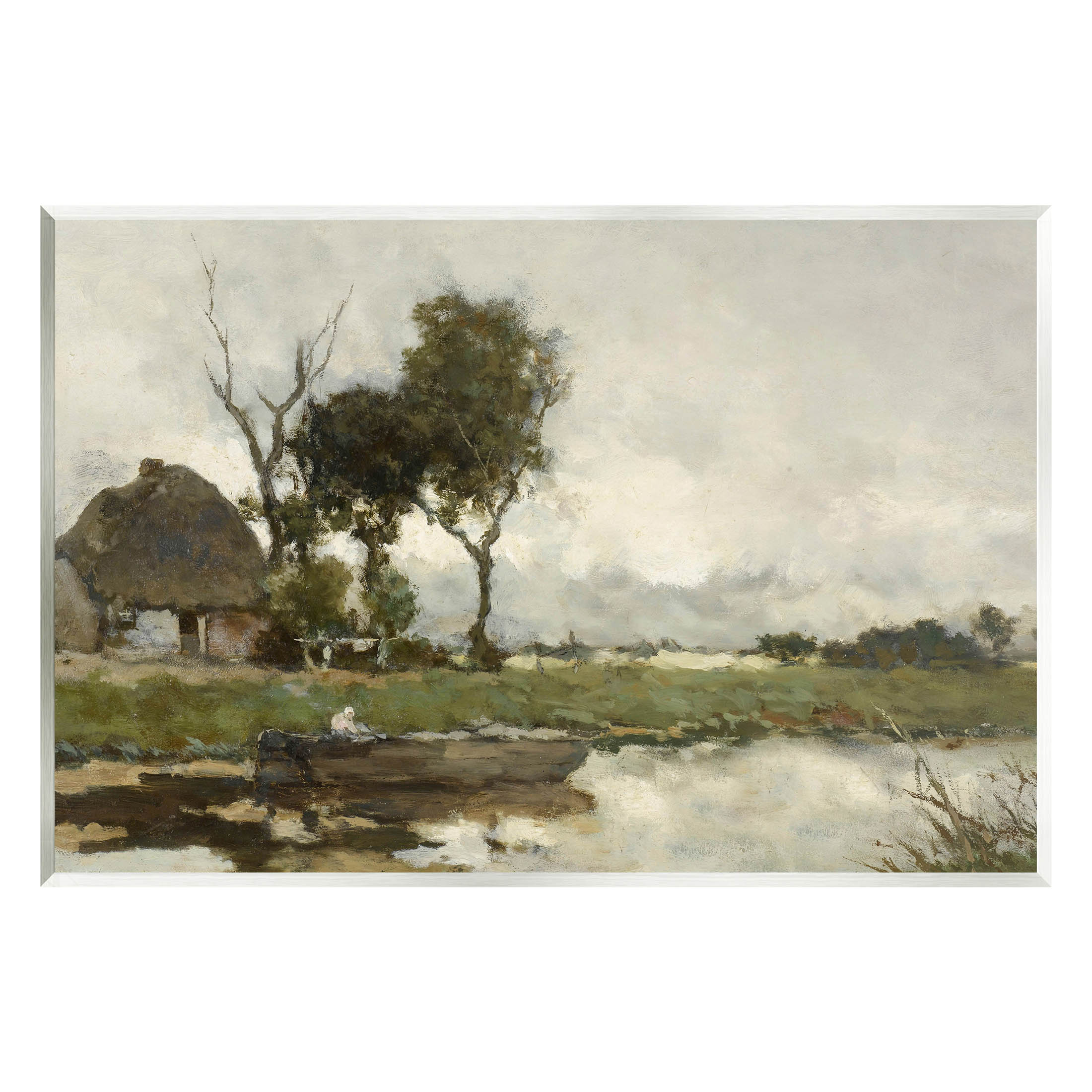 Boat on River Classic Scene Landscape Painting Unframed Art Print Wall Art