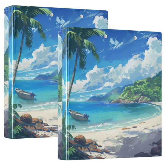 Boat on Sea and Beach Hardcover 3 Ring Binder 1.5” Round Rings Binder Organizer Letter Size Paper Pockets School Office Supplies