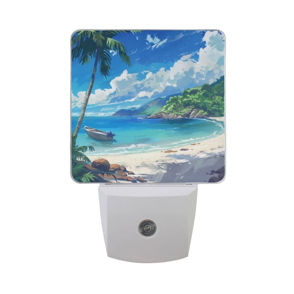 Boat on Sea and Beach Night Light 2 Pack LED Nightlight Plug into Wall Dusk to Dawn Sensor Soft White