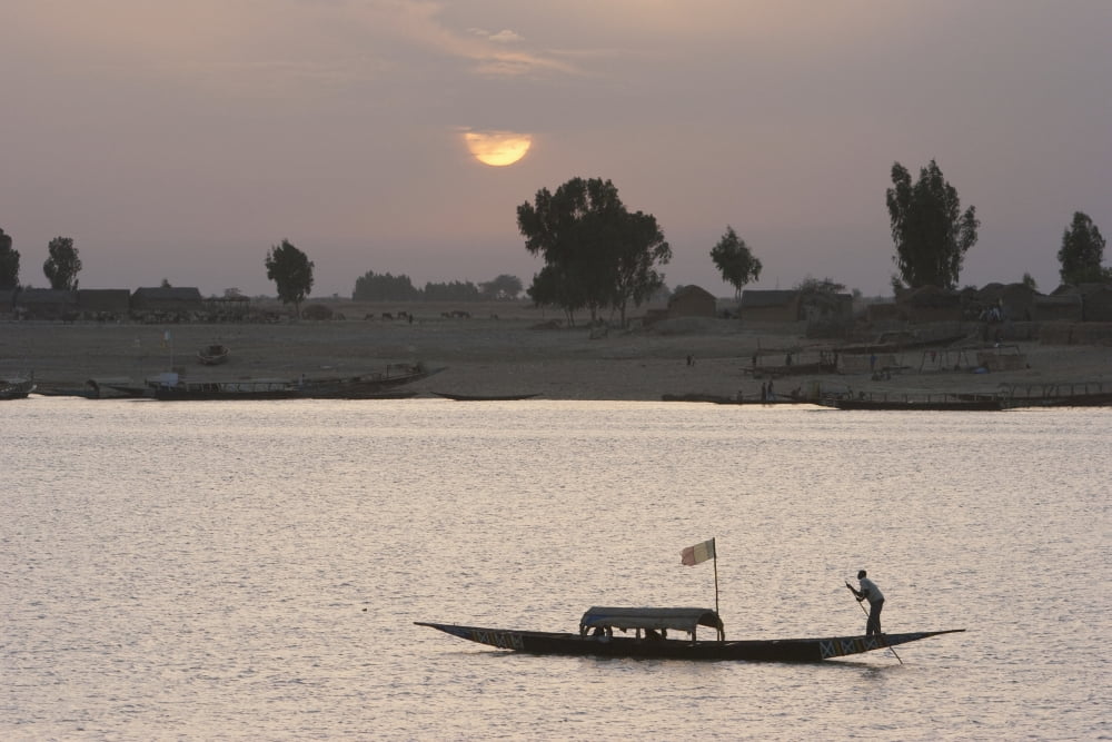 Boat on the Niger River in Mopti Mali Canvas Art - Peter Langer Design Pics (19 x 12)