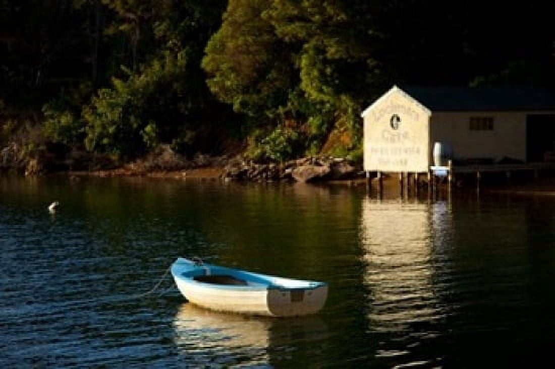 Boat on the lake at Lochmara Lodge Marlborough Sounds New Zealand Canvas Art - Douglas Peebles DanitaDelimont (36 x 24)