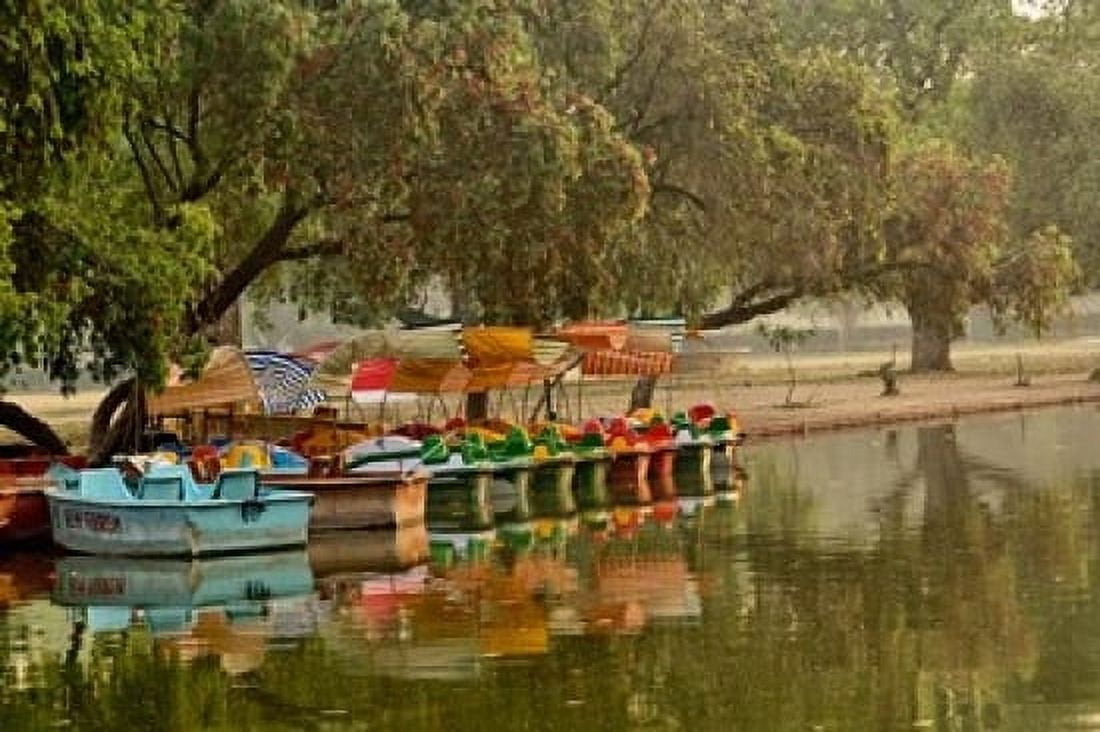 Boat reflection Delhi India Canvas Art - Adam Jones DanitaDelimont (24 x 15)