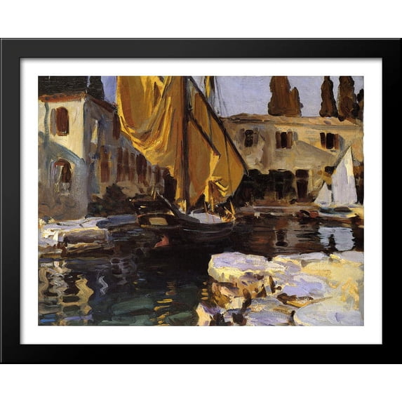 Boat with The Golden Sail, San Vigilio 36x28 Large Black Wood Framed Print Art by John Singer Sargent