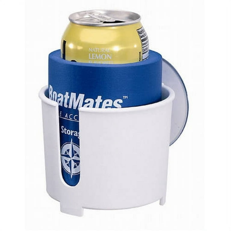 BoatMates Drink Holder with Can Cooler, White