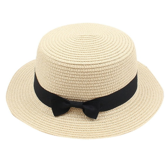 Boater Hat Women, Comdrip Ladies Women's Summer Solid Hat Top Sun Visor Sun Straw Beach Hat Summer Hats for Women Beige One Size