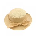 thumbnail image 1 of Boater Hats for Women Little Girl Kids Breathable Summer Hat Foldable Bowknot Wide Brim Floppy Beach Sun Visor Hats Beige, 1 of 6