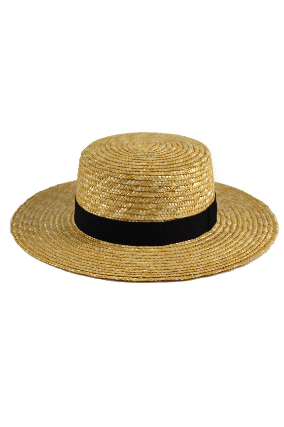 Boater Hats for Women Straw Skimmer Hat Wide Brim Roaring Halloween Christmas Costume-Black
