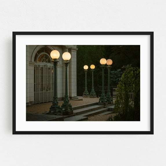 Boathouse Lamps - Brooklyn New York Photography Black Framed Wall Art Print 12 x 18 inches