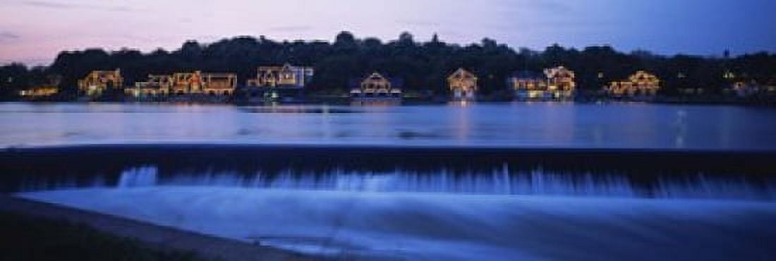 Boathouse Row lit up at dusk Philadelphia Pennsylvania USA Canvas Art - Panoramic Images (18 x 6)