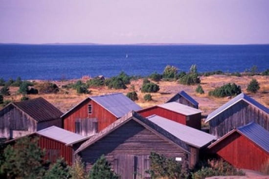 Boathouses of the Aland Islands Finland Canvas Art - Nik Wheeler DanitaDelimont (36 x 24)
