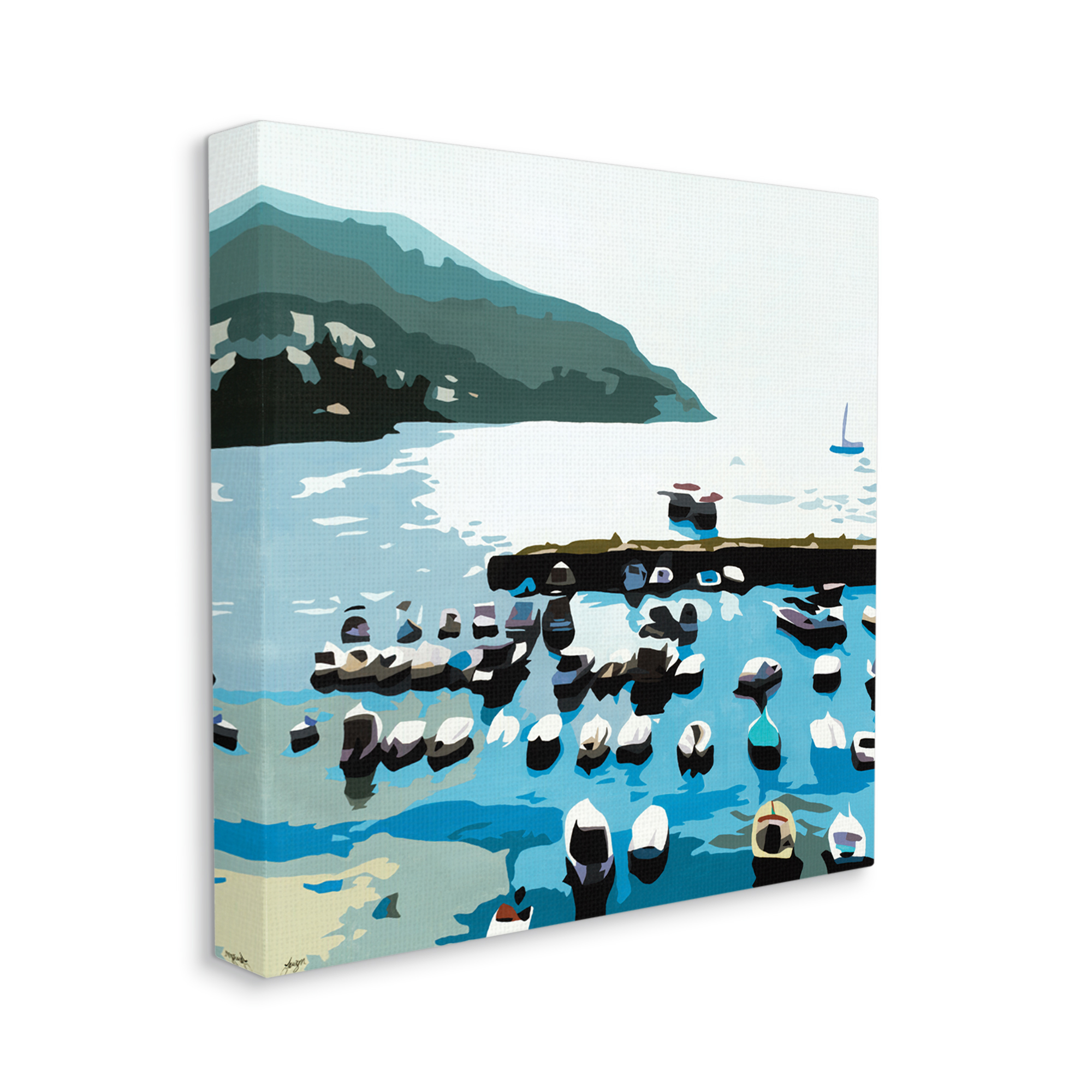 Boating Docks at Lake Soft Edge Nautical Landscape Transportation Gallery-Wrapped Canvas Print Wall Art, 17x17