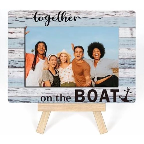 Boating Gifts, Rustic Wooden Tabletop Photo Frame, 8x5.8 Inches, Fits 4x6 Photos, Easel Back, Inspirational Quotes for Boat Owners, Family, Friends
