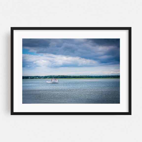 Boating Hampton Harbor - Hampton New Hampshire Photography Boat Coast Ocean Harbor Scenic Landscape Water Black Framed Wall Art Print 5 x 7 inches