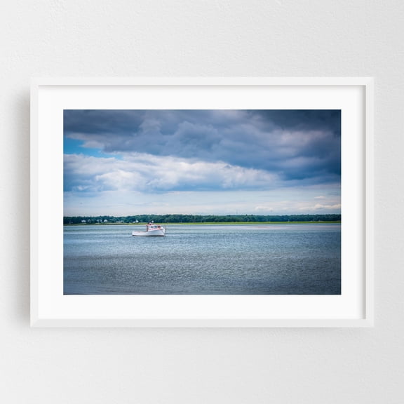 Boating Hampton Harbor - Hampton New Hampshire Photography Boat Coast Ocean Harbor Scenic Landscape Water White Framed Wall Art Print 5 x 7 inches
