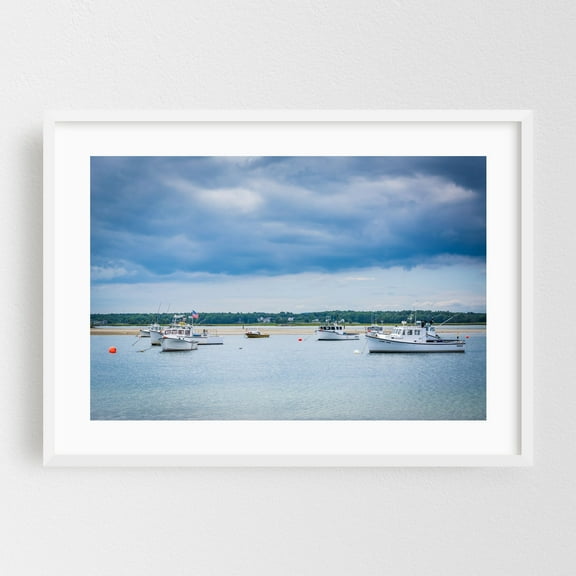 Boating Hampton Harbor No. 2 - Hampton New Hampshire Photography Boat Coast Harbor Ocean Beach Scenic Water White Framed Wall Art Print 5 x 7 inches