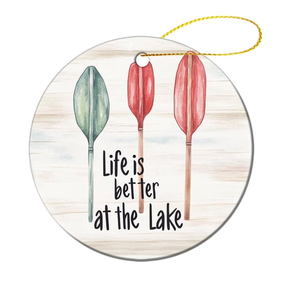 Boating Lover Oar Paddle Print Keepsake Gift Customized Ceramic Xmas Tree Decor Life Is Better at The Lake Ceramic Ornament Holiday Present Idea