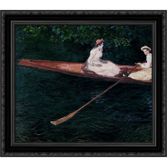 Boating On The River Epte 22x20 Black Ornate Wood Framed Canvas Art by Monet, Claude