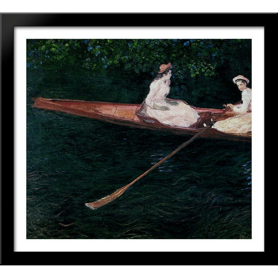 Boating On The River Epte 30x28 Large Black Wood Framed Print Art by Claude Monet