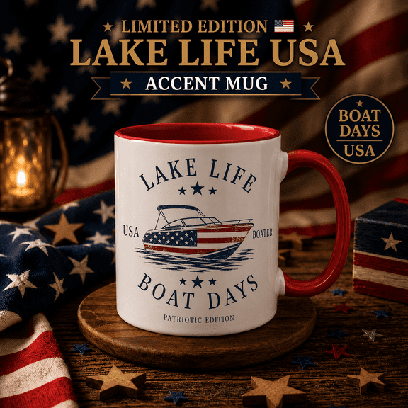 Boating Patriotic Mug, Lake Life USA Accent Mug for Boaters & Summer Lake Days