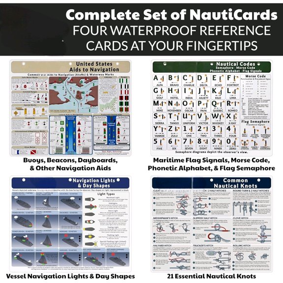 Boating Reference Set Collection of Waterproof Guides with Flags & Codes, Lights & Shapes, USCG Buoys, and Sailing Knots - Essential Marine Gear & Sailing Accessories$$Watercraft