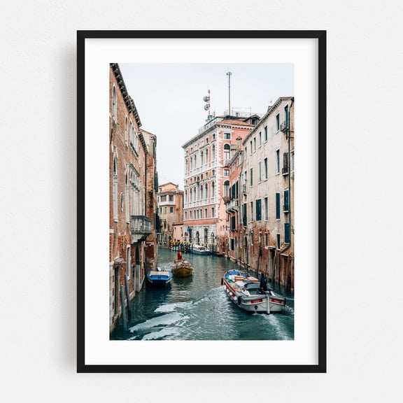 Boating in Venice - Venice Veneto Italy Photography Boat Architecture City Scenic Black Framed Wall Art Print 5 x 7 inches