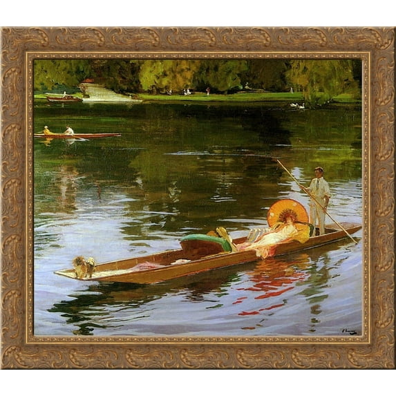 Boating on the Thames 24x20 Gold Ornate Wood Framed Canvas Art by John Lavery