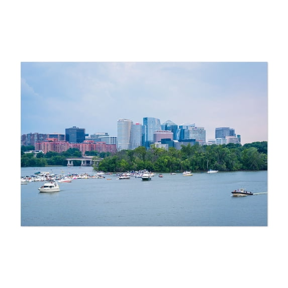 Boating the Potomac - Washington District of Columbia Photography City Skyline Boat Architecture Bridge Harbor Unframed Wall Art Print 20 x 28 inches