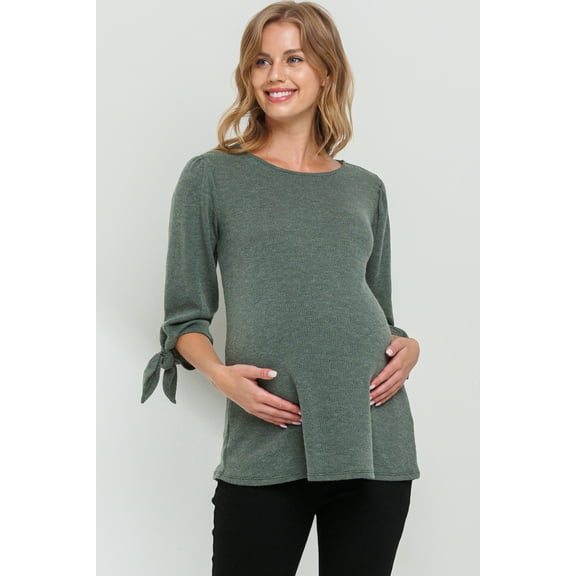 Boatneck 3/4 Tie Sleeve Maternity Knit Top