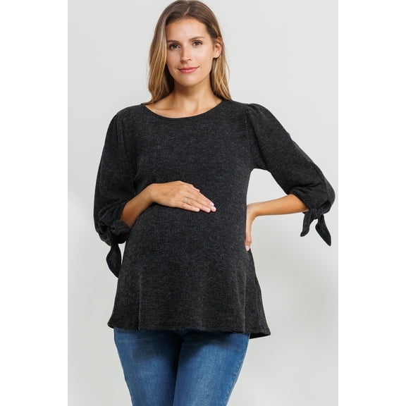 Boatneck 3/4 Tie Sleeve Maternity Knit Top