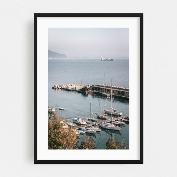 Boats, Amalfi Coast 01 - Campania Italy Photography Black Framed Wall Art Print 12 x 18 inches