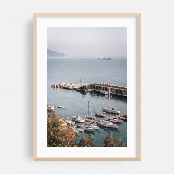 Boats, Amalfi Coast 01 - Campania Italy Photography Harbor Boat Ocean Coast Landscape Scenic Oak Framed Wall Art Print 5 x 7 inches