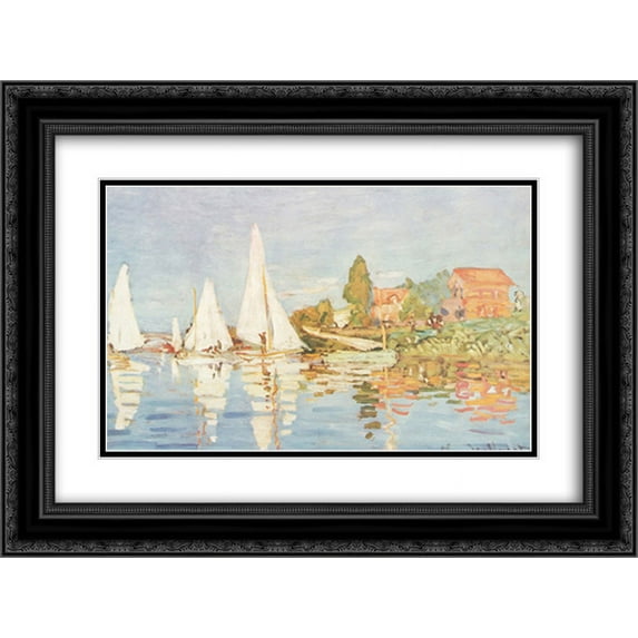 Boats At Argenteuil 2x Matted 18x15 Black Ornate Framed Art Print by Claude Monet