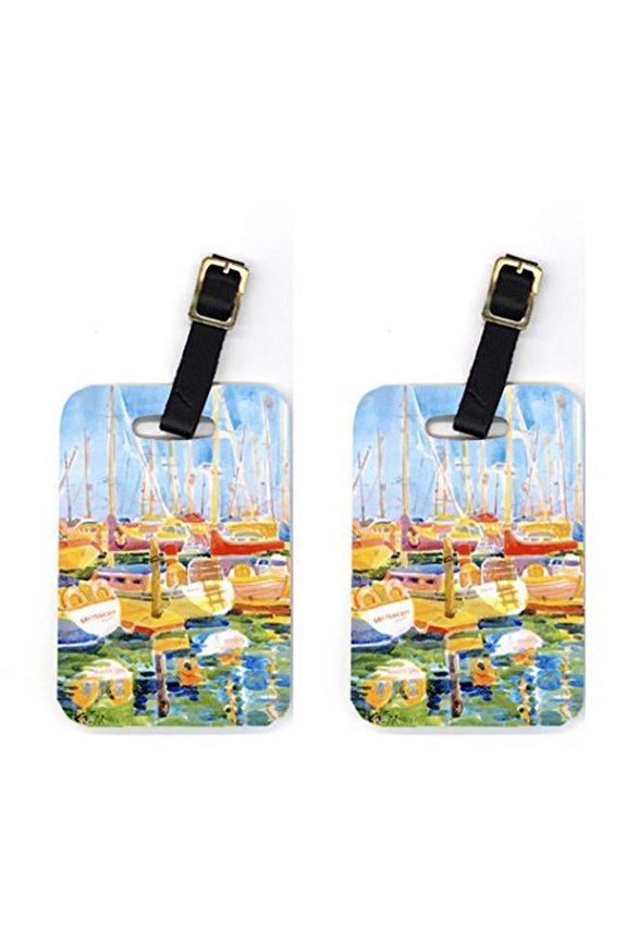 Boats At Harbour Pier Luggage Tag - Pair 2- 4 x 2.75 In.