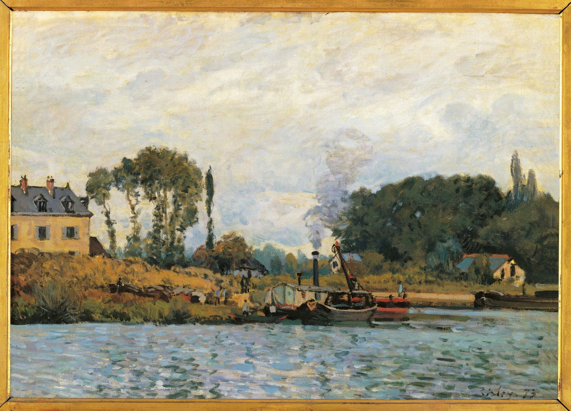 Boats At The Lock At Bougival Canvas Art -  (36 x 24)