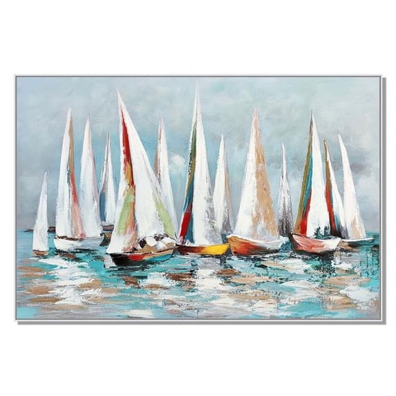Boats B Hand Painted Framed Modern Decorative Painting
