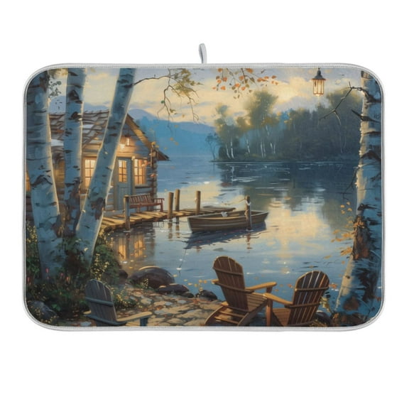Boats Chairs Lakehouse Dish Drying Mat 16x18 Absorbent Microfiber Draining Rack Pad for Kitchen Counter Sink
