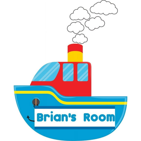 Boats Cute Boat Ocean Sea Customized Wall Decal - Custom Vinyl Wall Art - Personalized Name - Baby Girls Boys Kids Nursery Bedroom Wall Decal Room Decor Wall Stickers Decoration Size (40x20 inch)