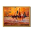 thumbnail image 1 of Boats During Evening Sunset In The Ocean I 32 in x 16 in Framed Painting Canvas Art Print, by Designart, 1 of 4